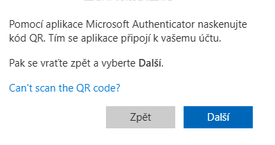 Skenování QR kódu pro aktivaci MFA